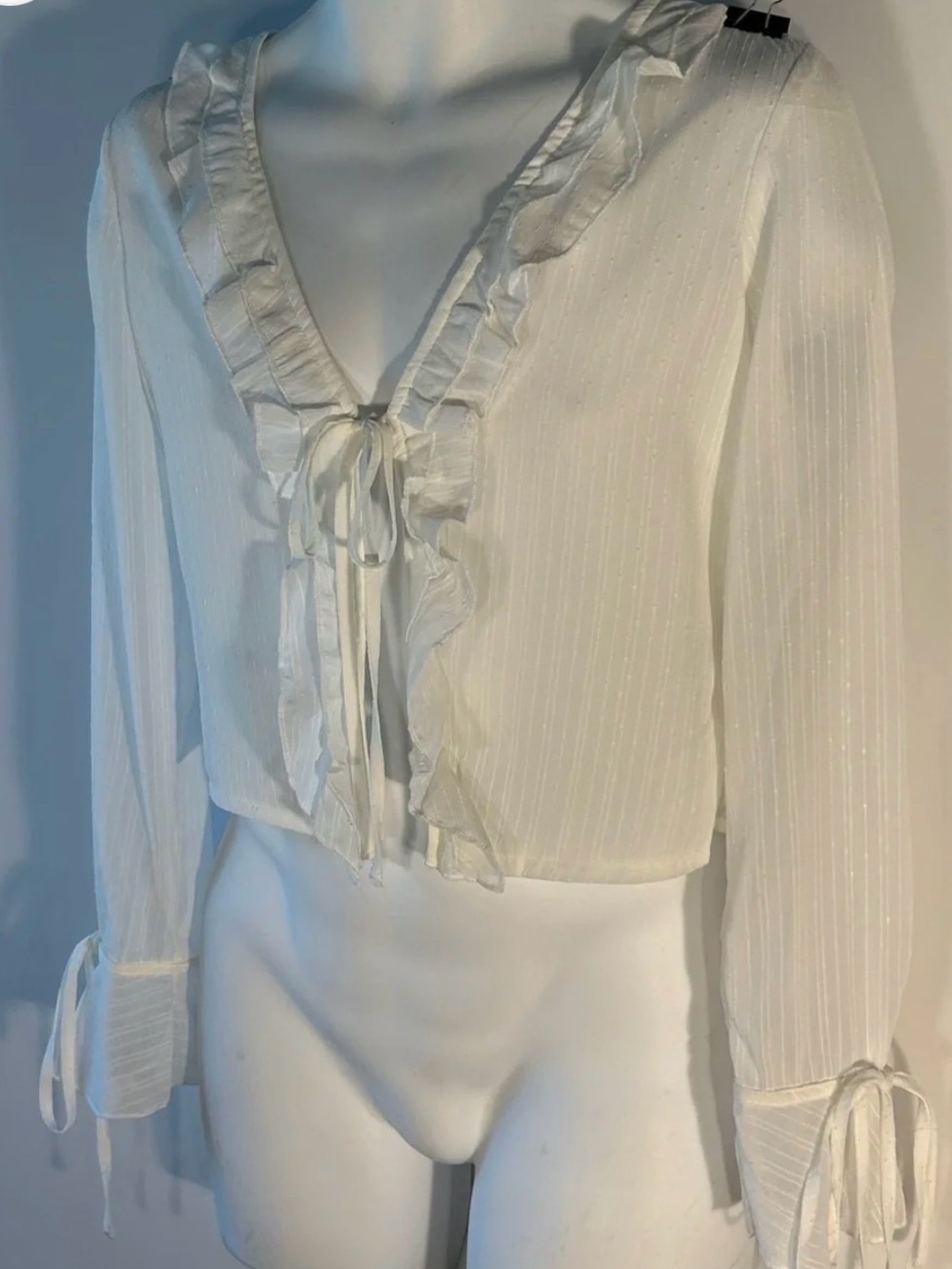 Winter White Semi Sheer Tie Front Top- Small
